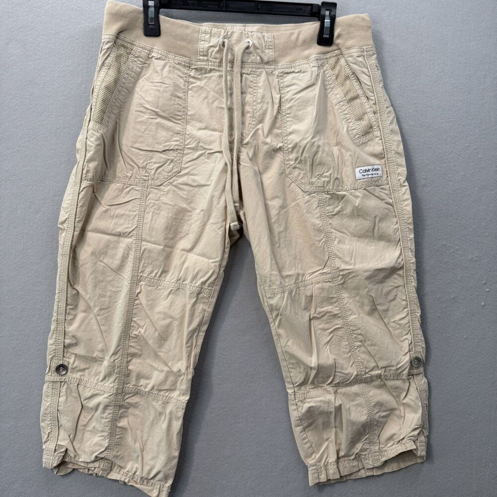 Calvin Klein Performance Womens Cargo Capri Pants Large Khaki Tan Cropped